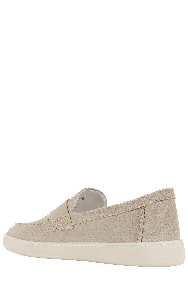 Hogan Suede Moccasin With Stitched Mask And Memory Foam Insole