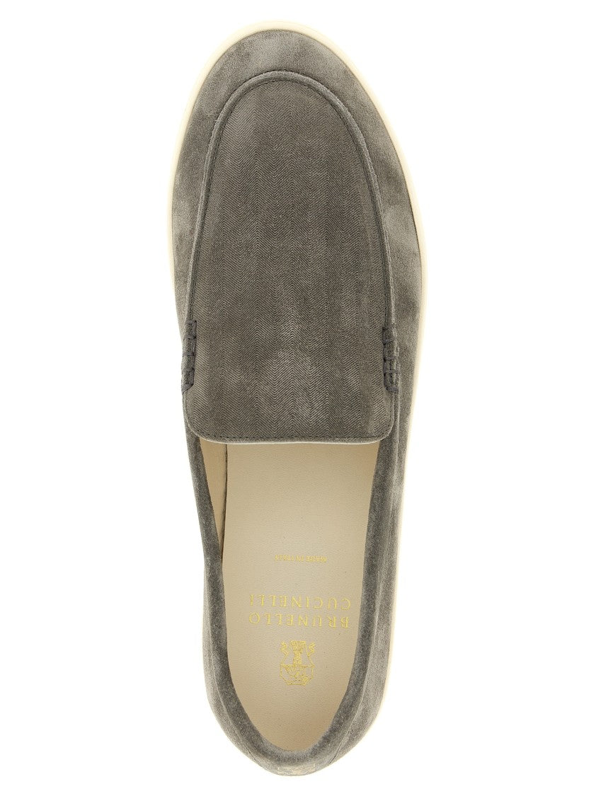 Brunello Cucinelli Slip-On Suede Sneakers With Chevron Effect