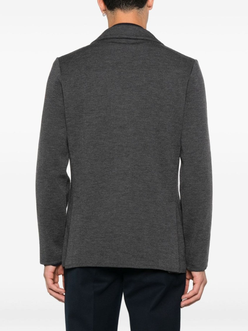 Lardini Tailored Grey Wool Knitted Blazer With Notched Lapel