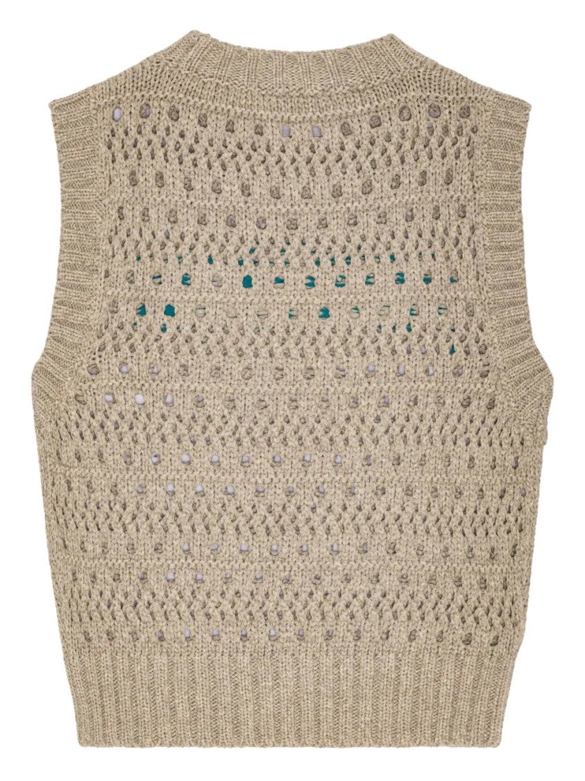 Ganni Intarsia-Knit Tank Top With Logo
