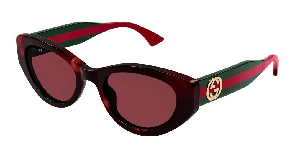 Gucci Havana Bold Stripe Accents Oversized Rounded Sunglasses