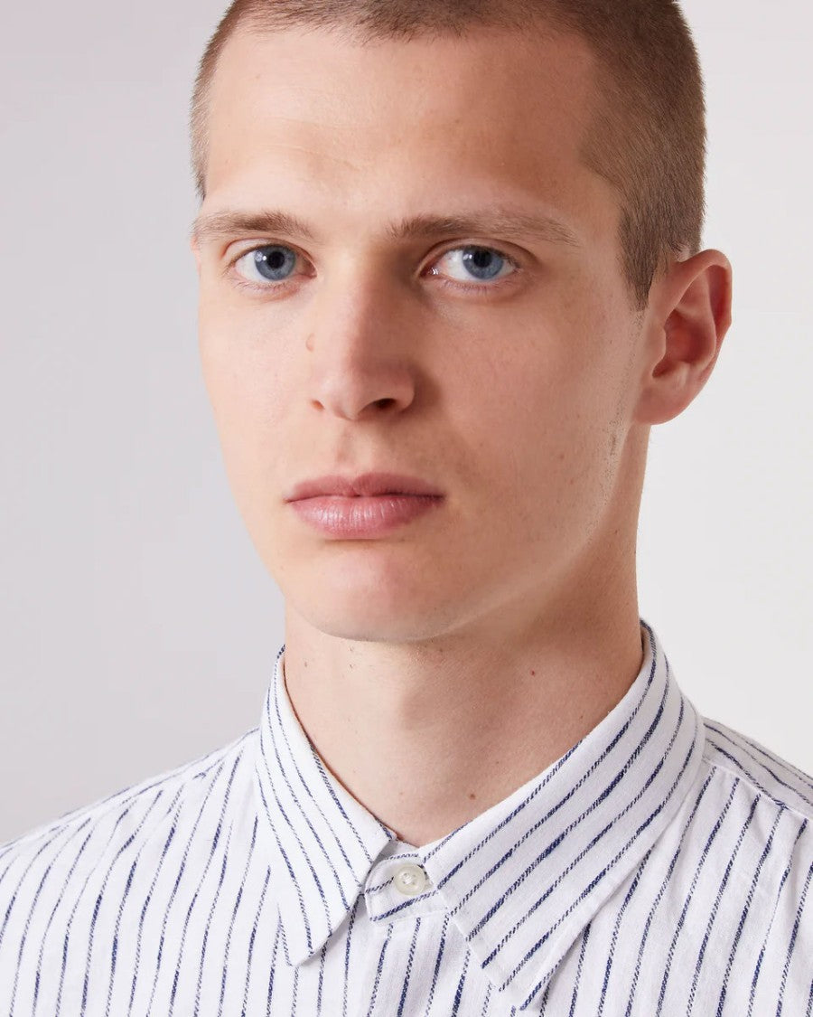 Officine Generale Long-Sleeved White Shirt With Gathered Cuffs