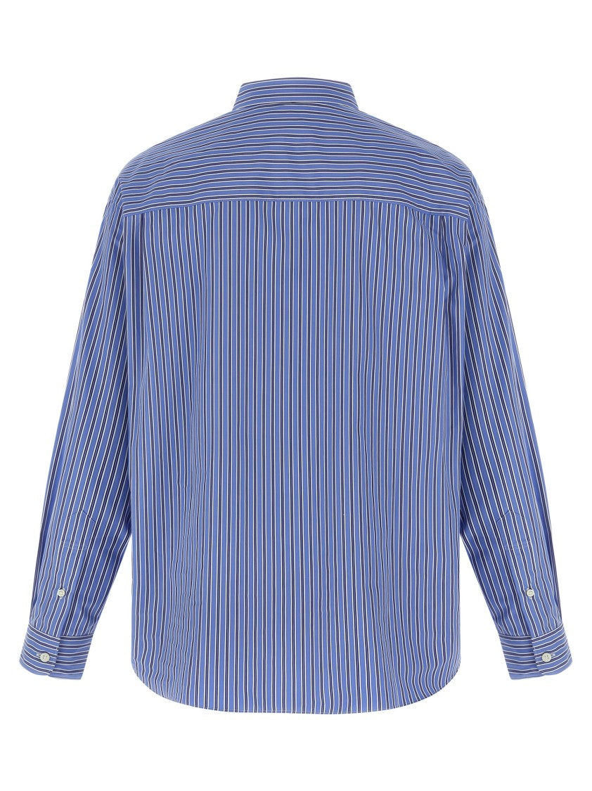 Comme Des Garçons Patch Striped Cotton Poplin Shirt With Unique Embroidery