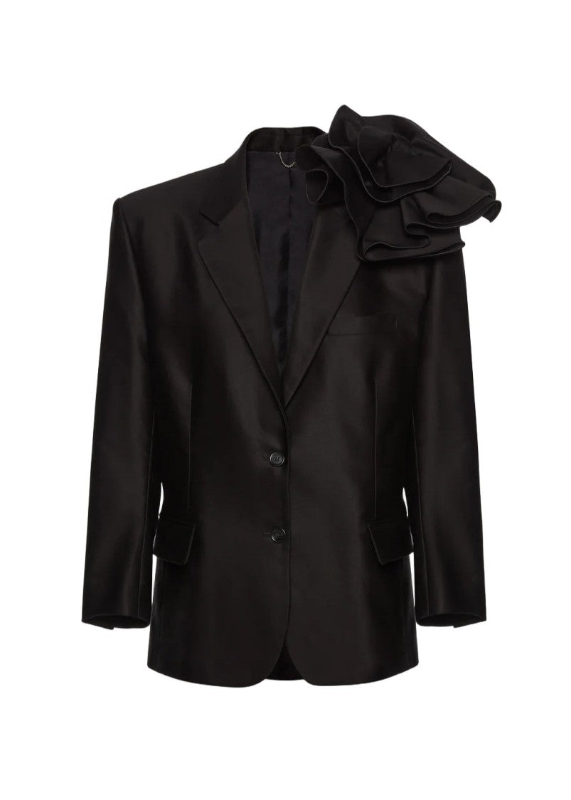 Magda Butrym Tailored Black Blazer With Oversized Ruffle Detail