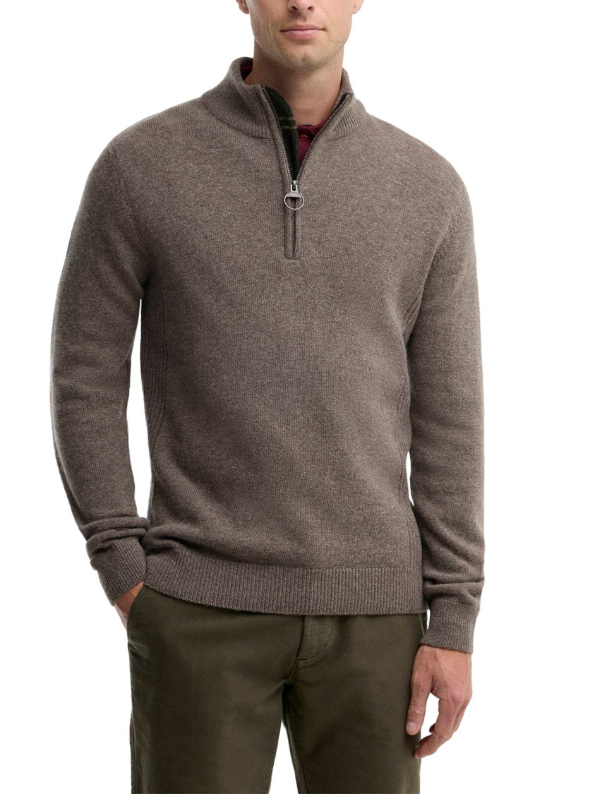 Barbour Wool Half-Zip Plaid Patch Sweater