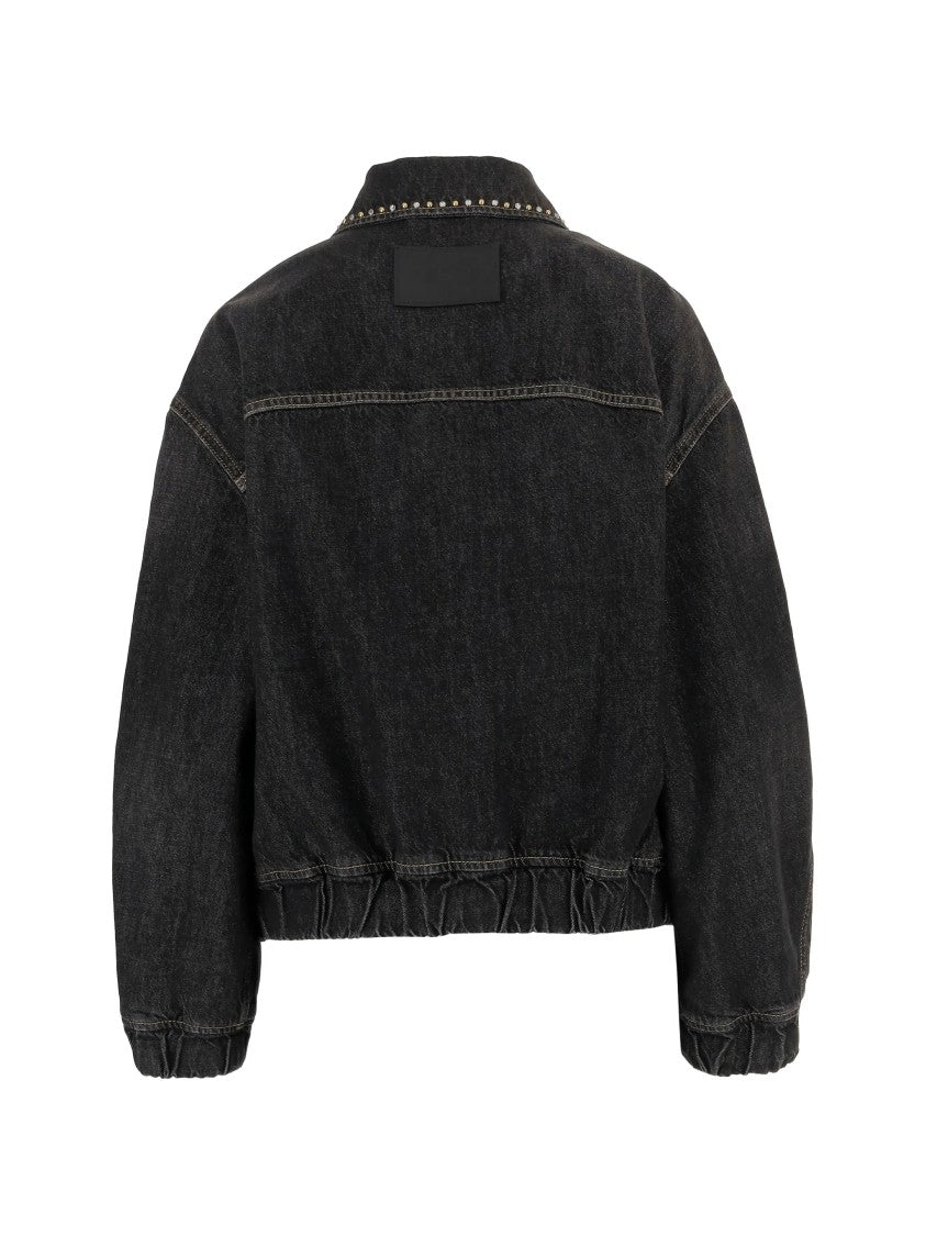 Versace Black Blouson Denim Studded Relaxed Jacket