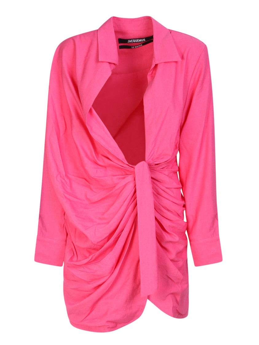 Jacquemus Pink Draped Shirt Dresses