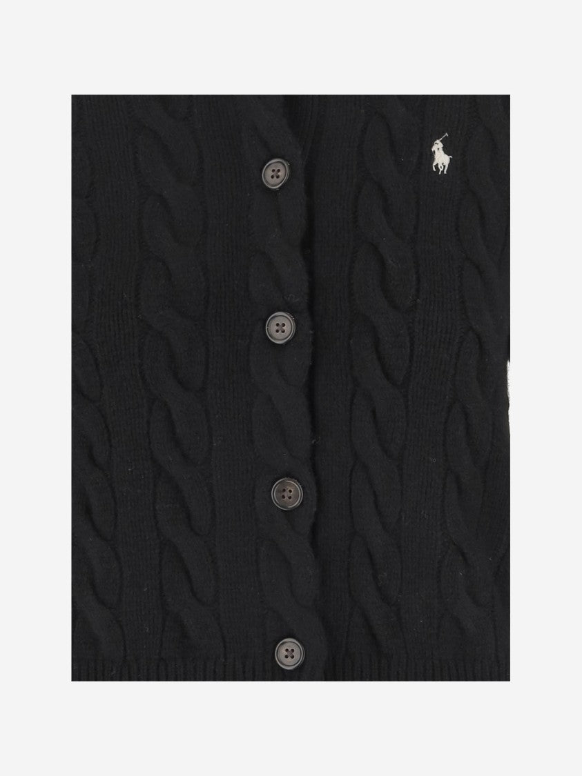 Polo Ralph Lauren Cable Knit Wool And Cashmere Cardigan With Contrast Logo