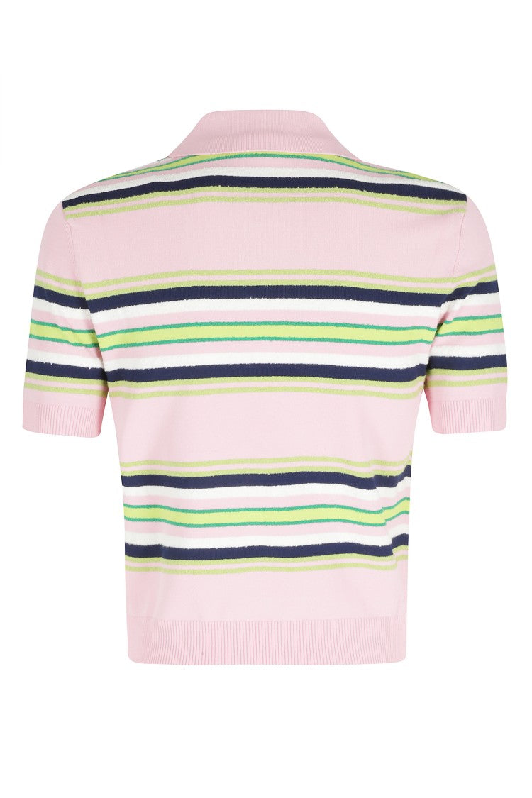 Casablanca Pink Stripe Fitted Ribbed Viscose Polo Shirt