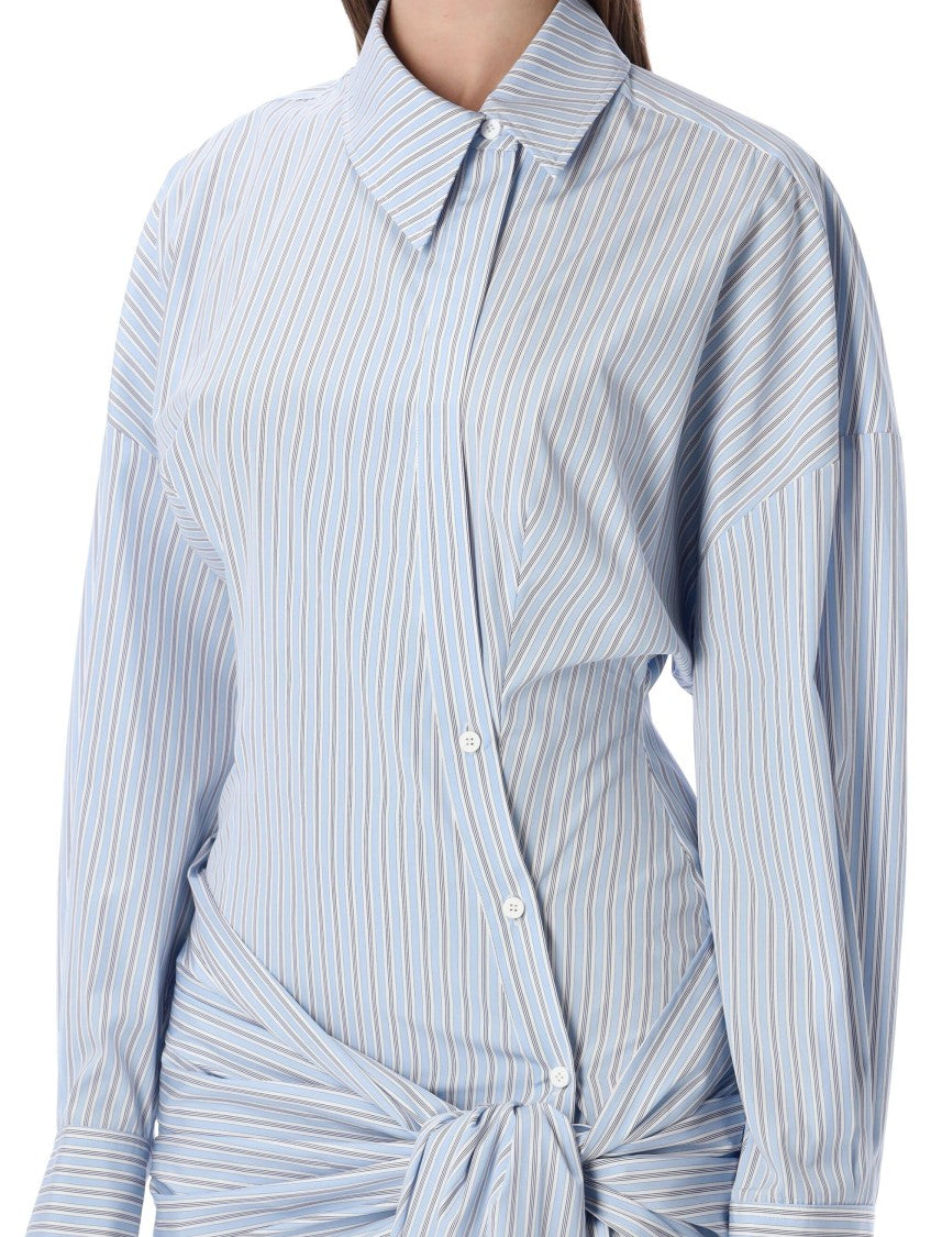 The Attico Draped Striped Cotton Mini Dress