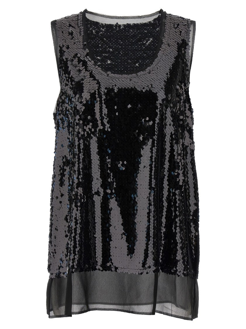 Comme Des Garçons Sleeveless Sheer Top With All-Over Black Sequins