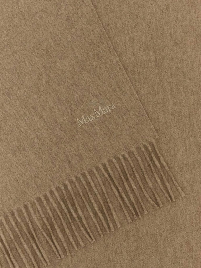 Max Mara Fringed Cashmere Baci Scarf With Embroidered Logo