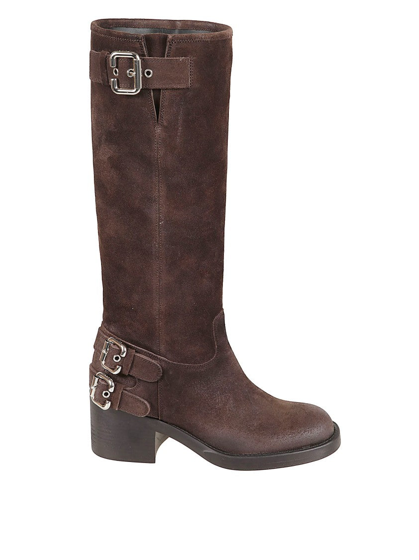 Chloé Mid-Calf Boots In Burnt Wood Calfskin