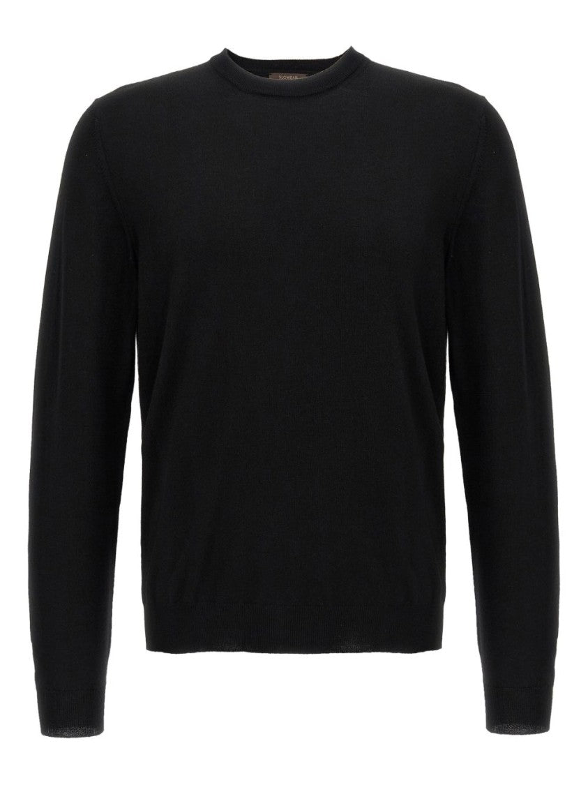 Zanone Classic Black Crewneck Sweater With Fine Knit Texture