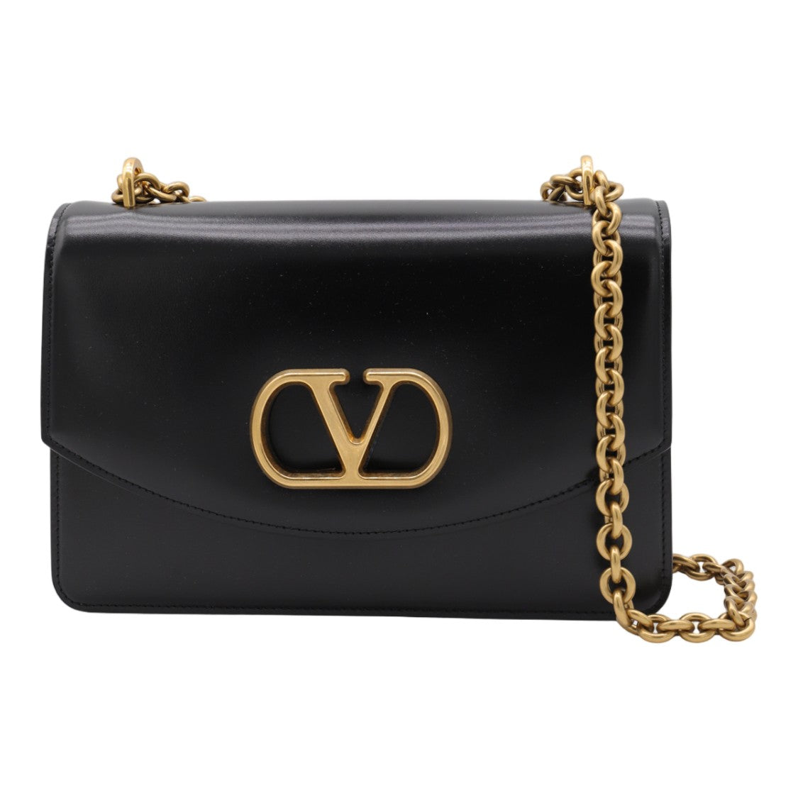 Valentino Garavani Rectangular Black Bag With Gold-Tone Chain Strap And Logo Emblem