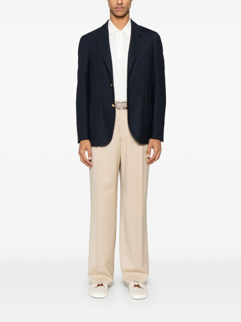 Lardini Navy Blue Jacket With Chic Detailing And English Vents