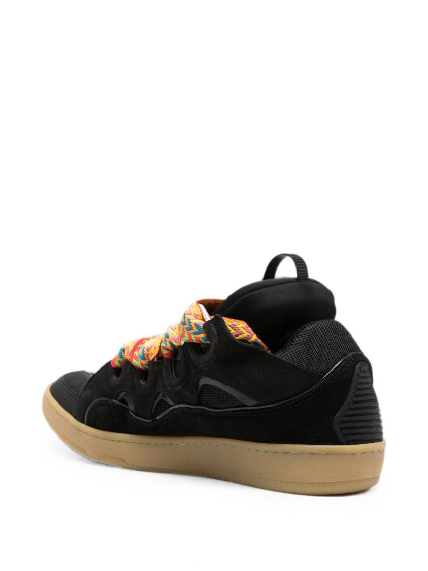 Lanvin Black Silk And Nylon Sneakers With Multicolored Zigzag Laces