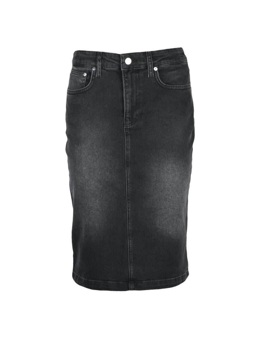 Mo5ch1no Jeans Black Stretch Cotton Zip Denim Midi Skirt