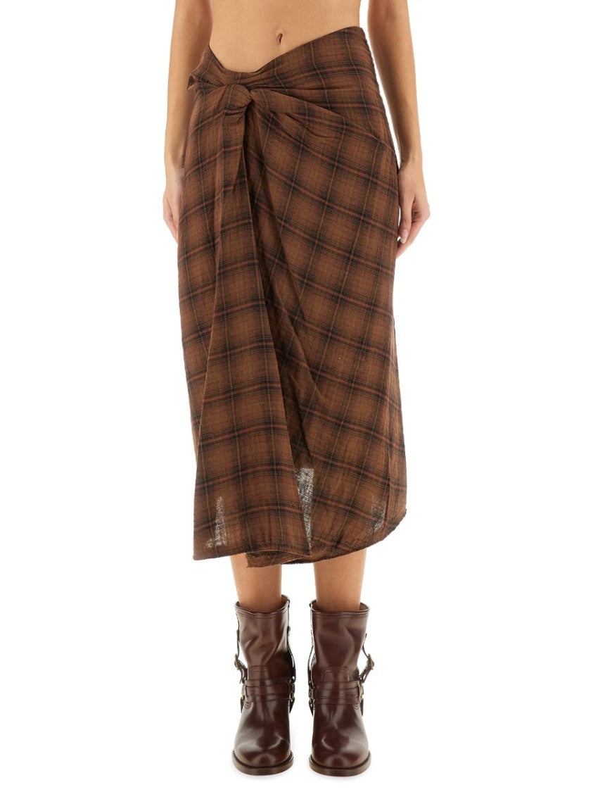 Isabel Marant Étoile "Nicole" Draped Plaid Midi Skirt
