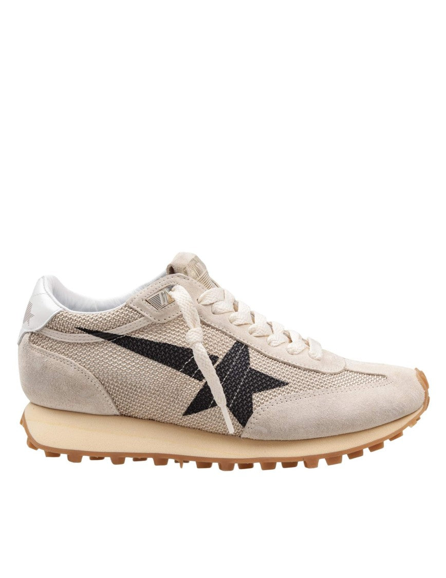 Golden Goose Mesh And Suede Running Sneakers In Beige And Black