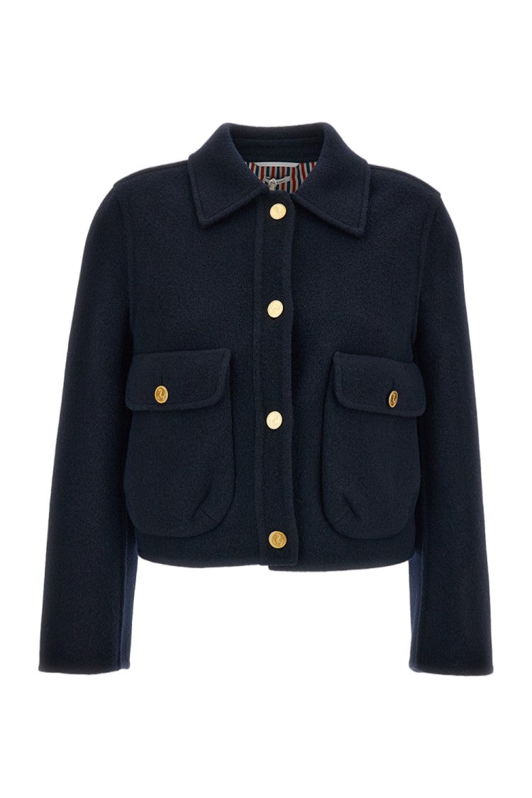 Thom Browne Blue Cropped Bell-Sleeve Tailored Wool Jacket
