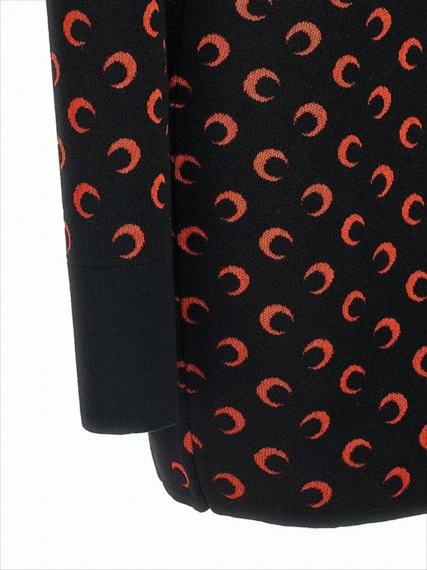 Marine Serre Fitted Black Mini Dress With Long Sleeves And Crescent Pattern