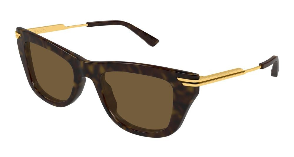 Bottega Veneta Havana Gold Accents Oversized Square Sunglasses