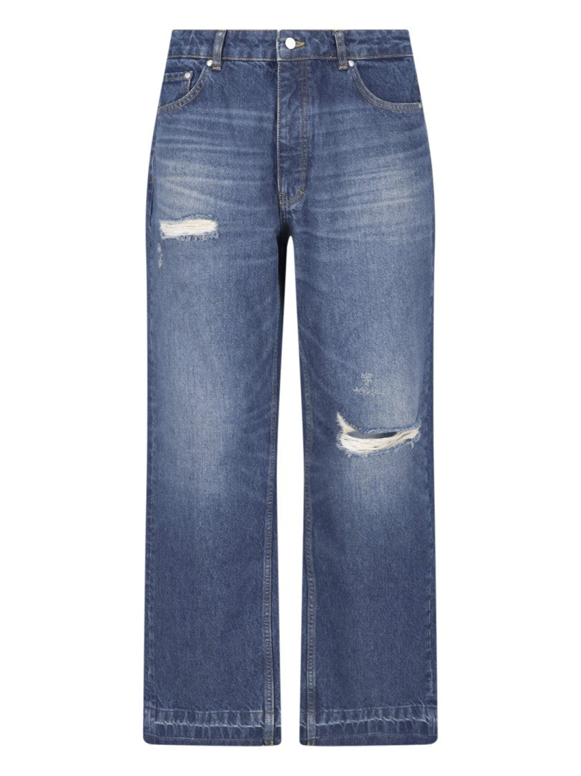 Represent Blue Heaton Destroyed Straight-Leg Cotton Denim Jeans