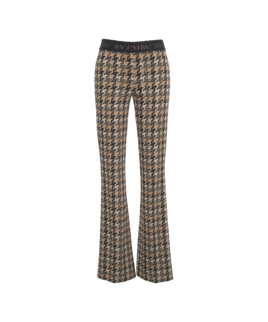 Cambio Houndstooth Flared Trousers With Elastic Waistband