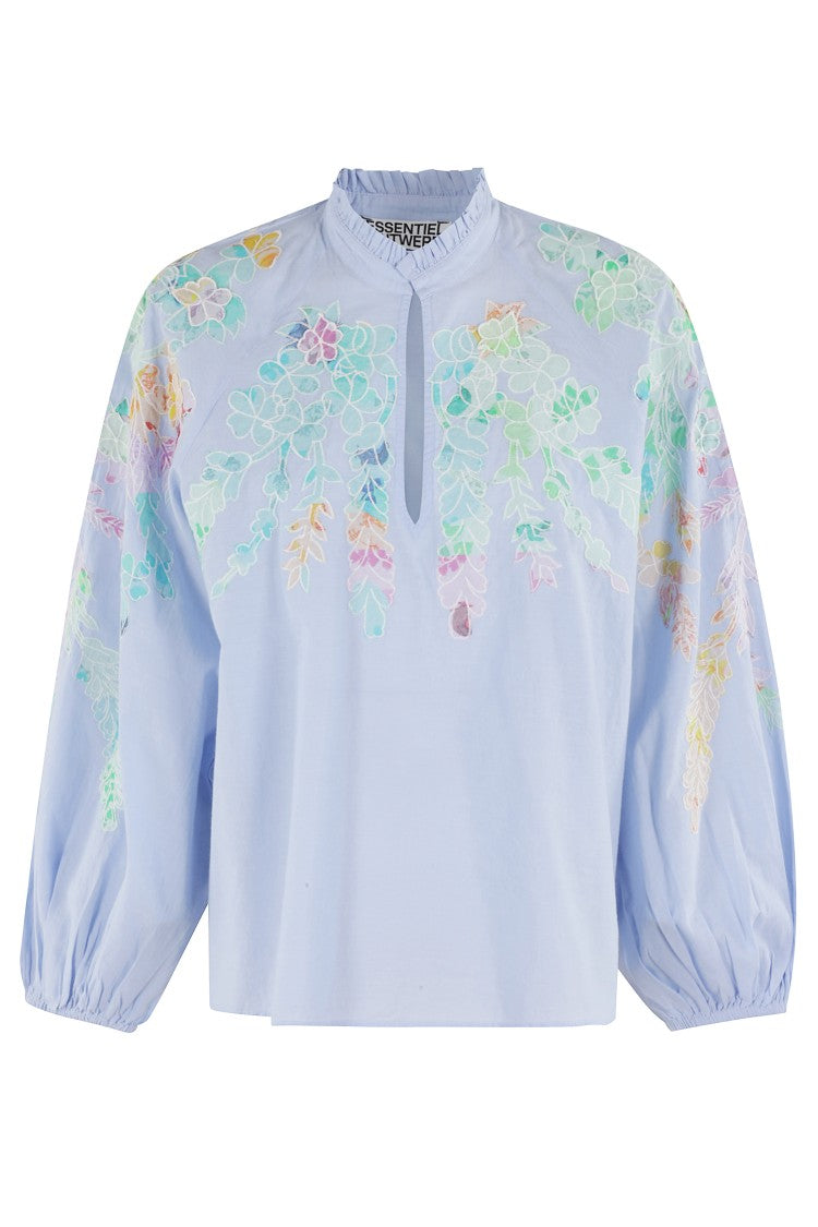 Essentiel Antwerp Appliqued Detail Top With Ruffled High Collar