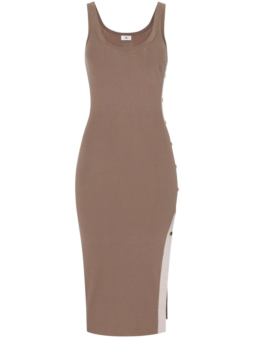 Elisabetta Franchi Sleeveless Bodycon Midi Dress With Side Slit