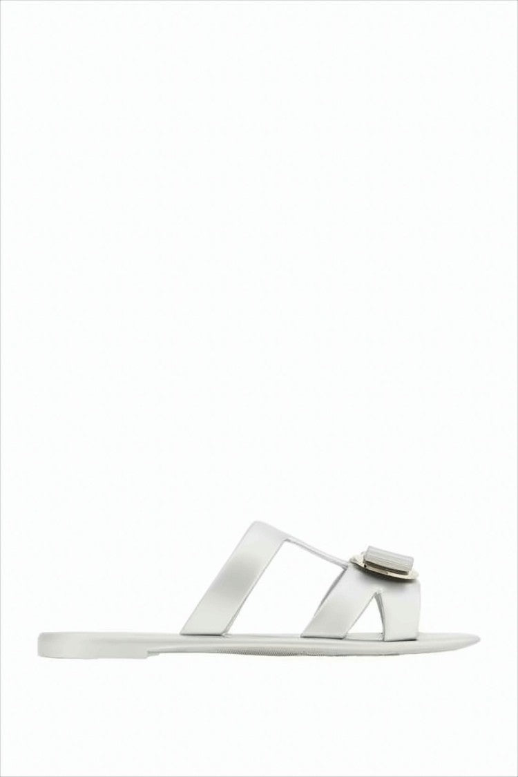Salvatore Ferragamo Silver Slip-On Mules With Decorative Bow