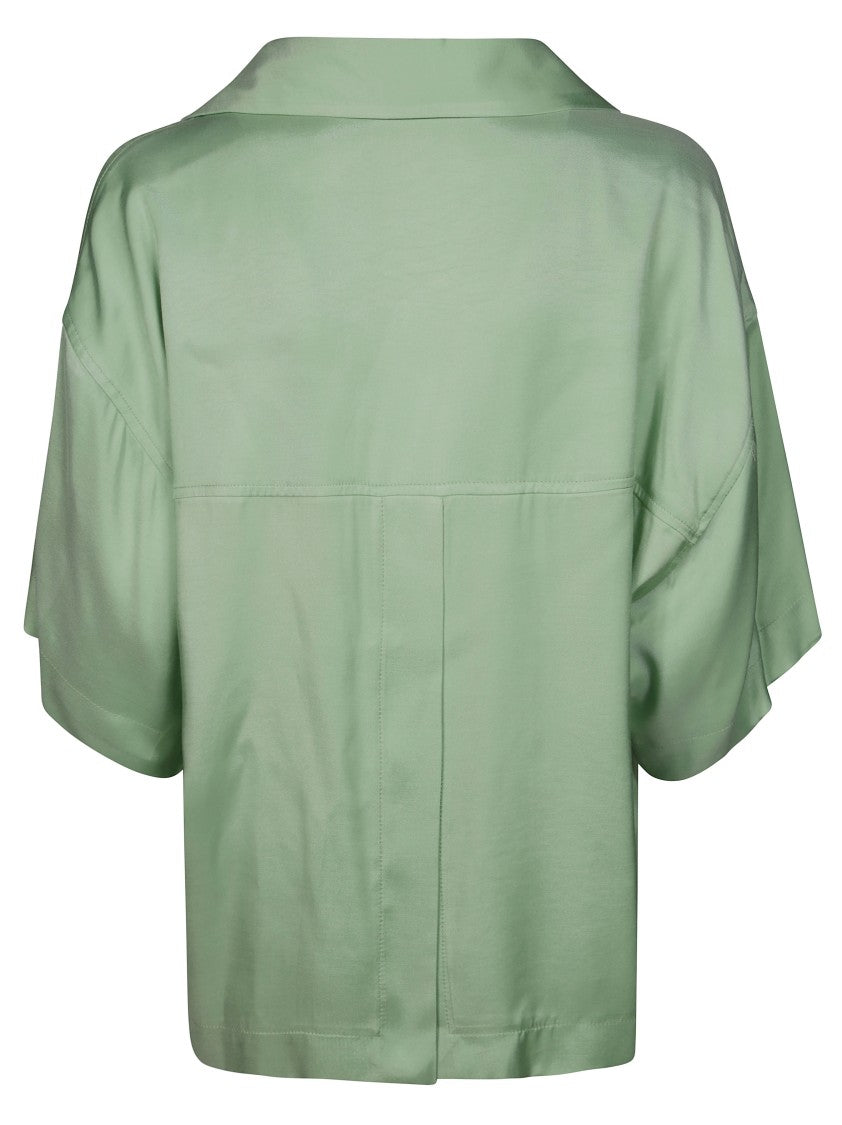 Nude Cropped Green Top With Classic Collar