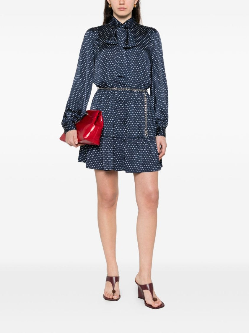 Michael Kors Navy Blue Polka Dot Mini Dress With Ruffled Hem