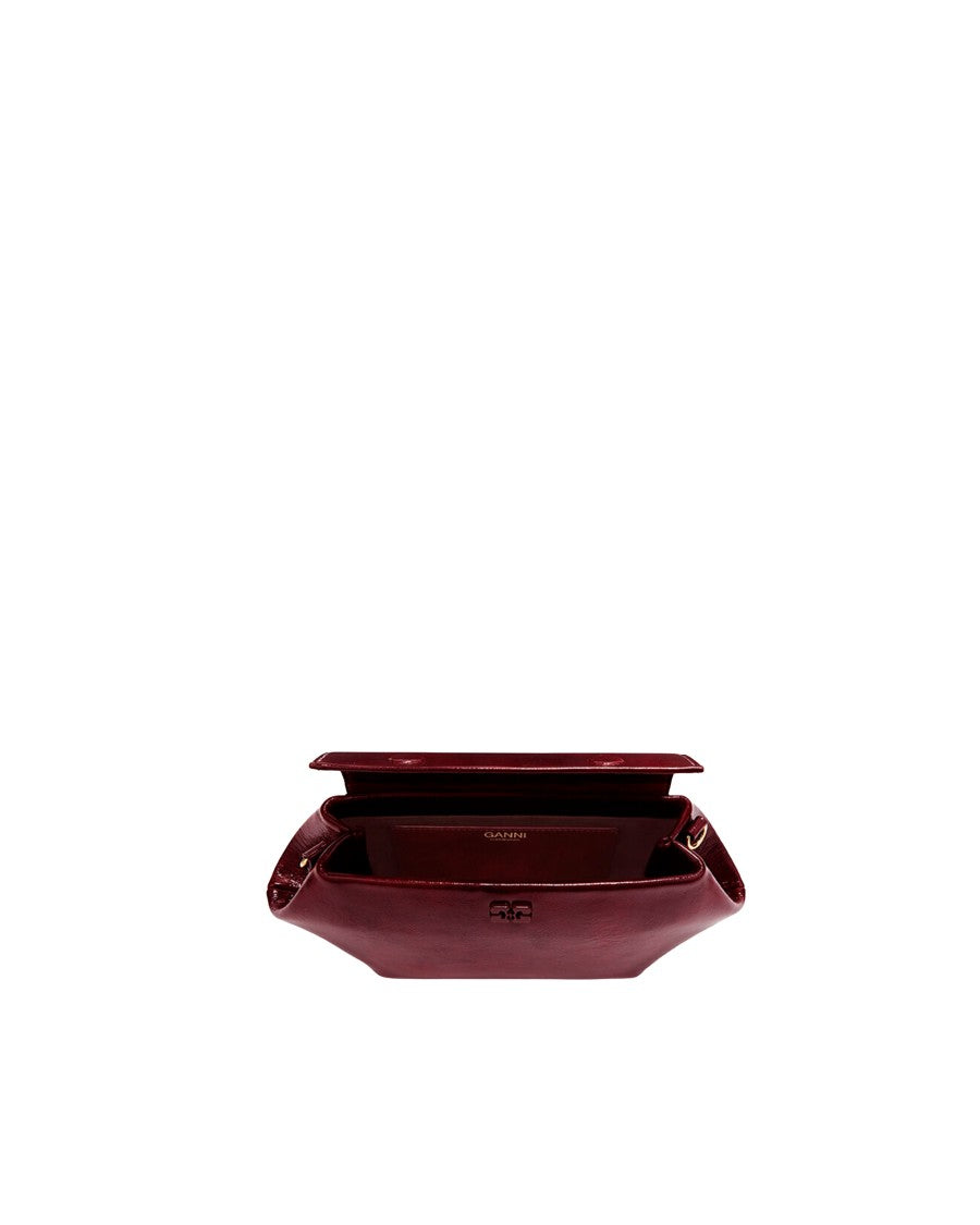 Ganni Burgundy Structured Leather Shoulder Bag