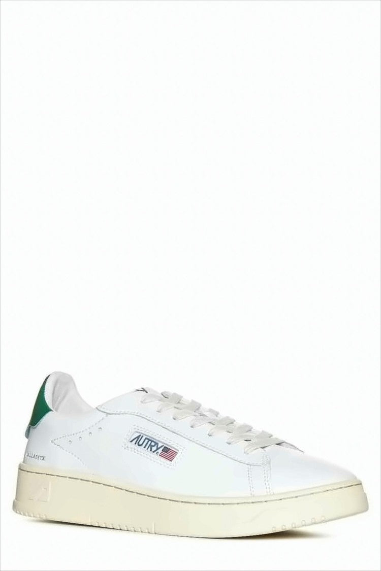 Autry White Leather Low-Top Sneakers With Green Accents