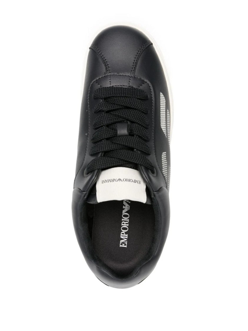 Emporio Armani Blue Trainers With Leather Upper And Rubber Sole