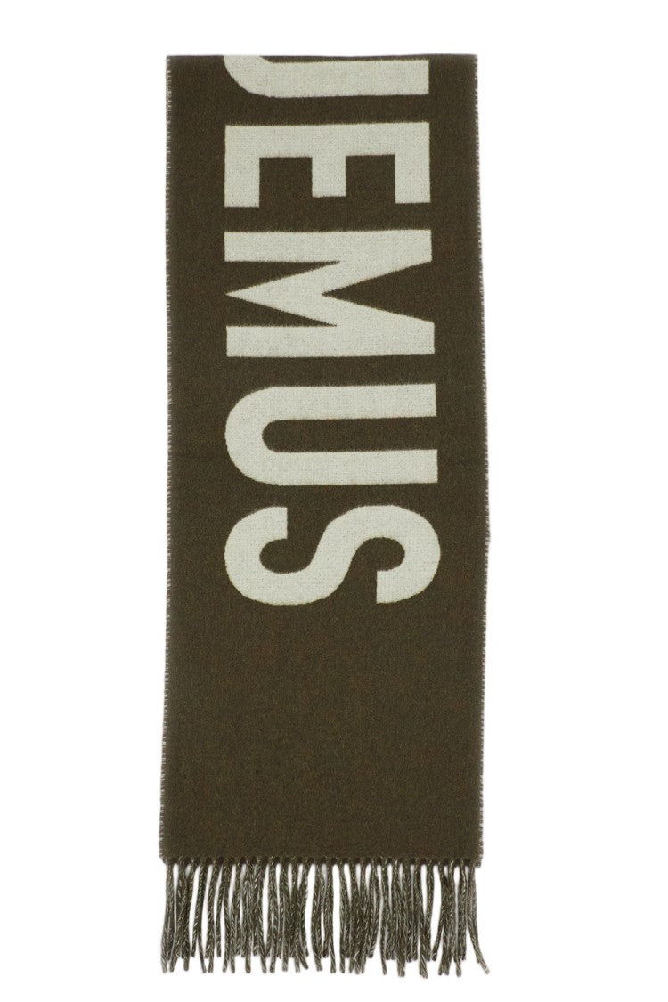 Jacquemus Green Intarsia Fringed Pure Wool Scarf