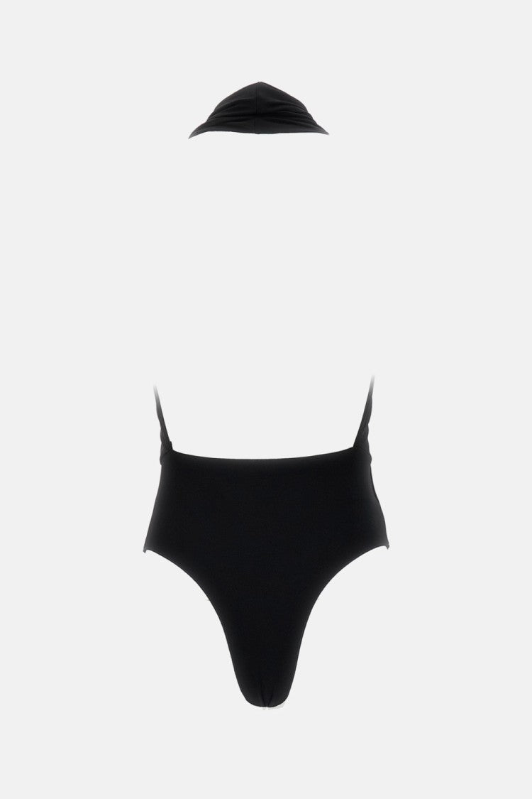 The Andamane Black Vina Plunging Halter Neck Stretch Bodysuit