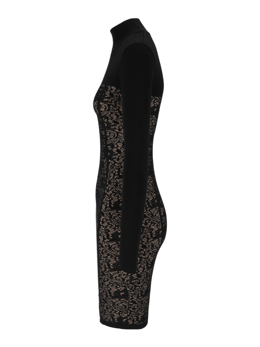 Elisabetta Franchi Lace Panel Fitted Knit Day Dress