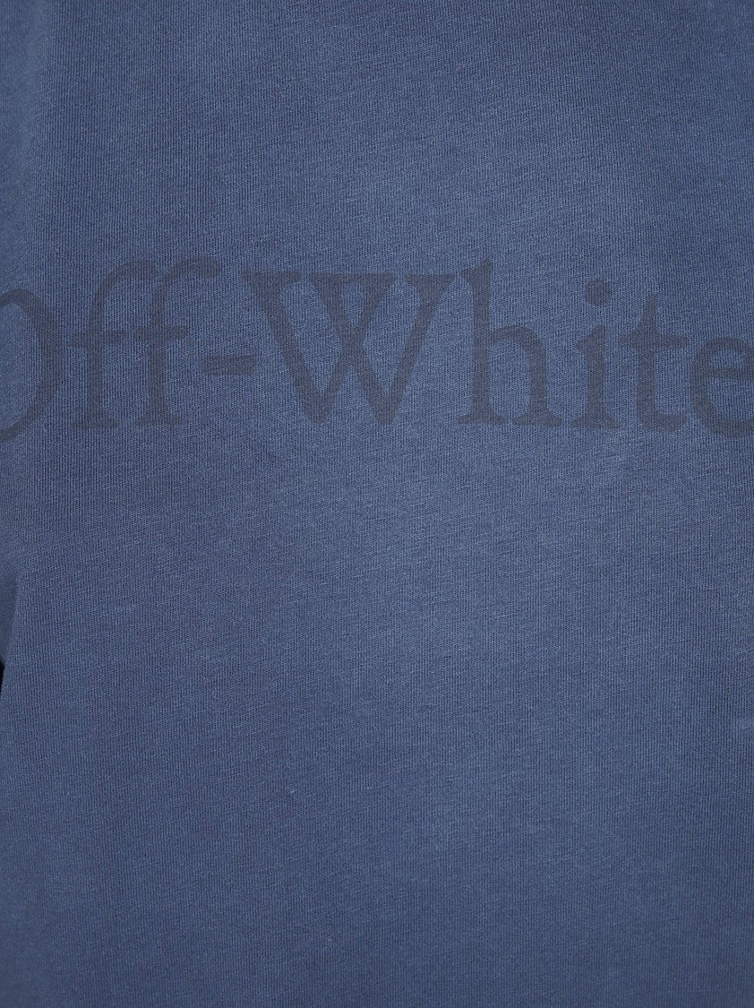 Off-White Cropped Blue Tee With Tonal Logo Print