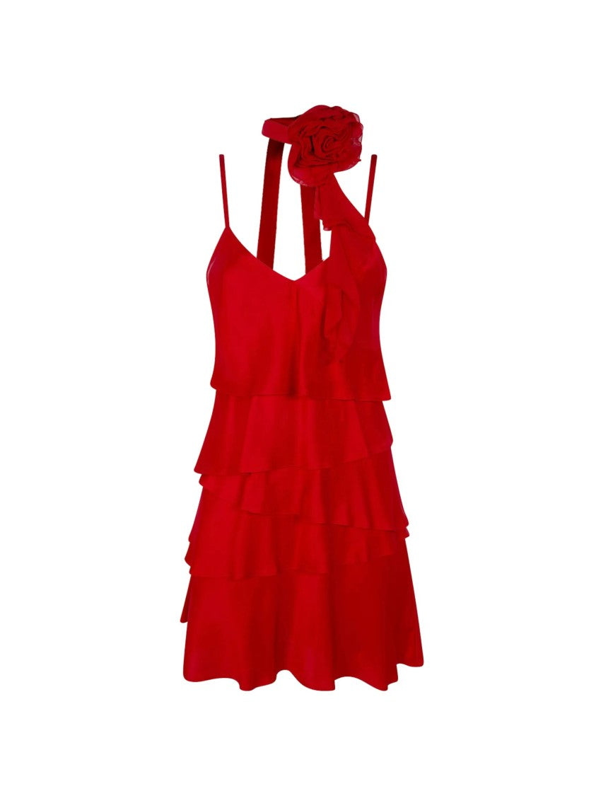 Blugirl Vibrant Red Tiered Ruffles Mini Dress