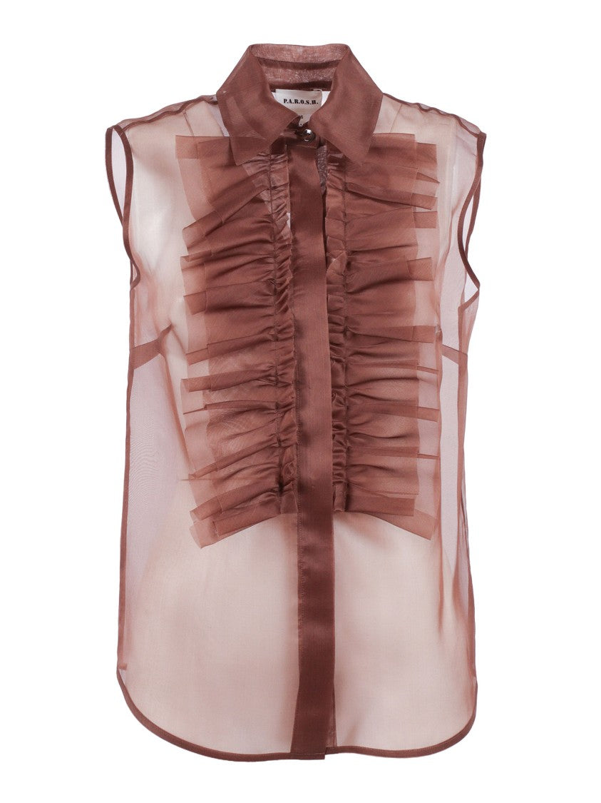P.A.R.O.S.H. Sleeveless Silk Layered Tulle Blouse