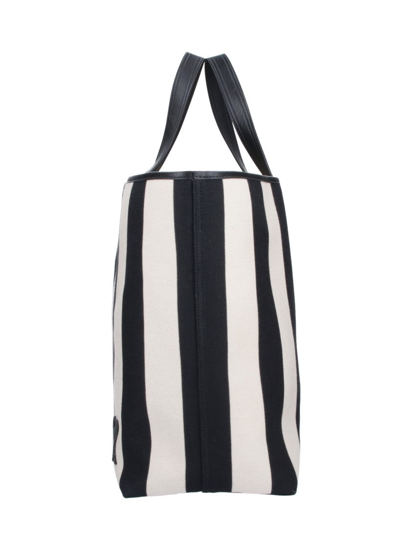 Ami Paris Multicolor Striped Cotton Leather Handle Tote