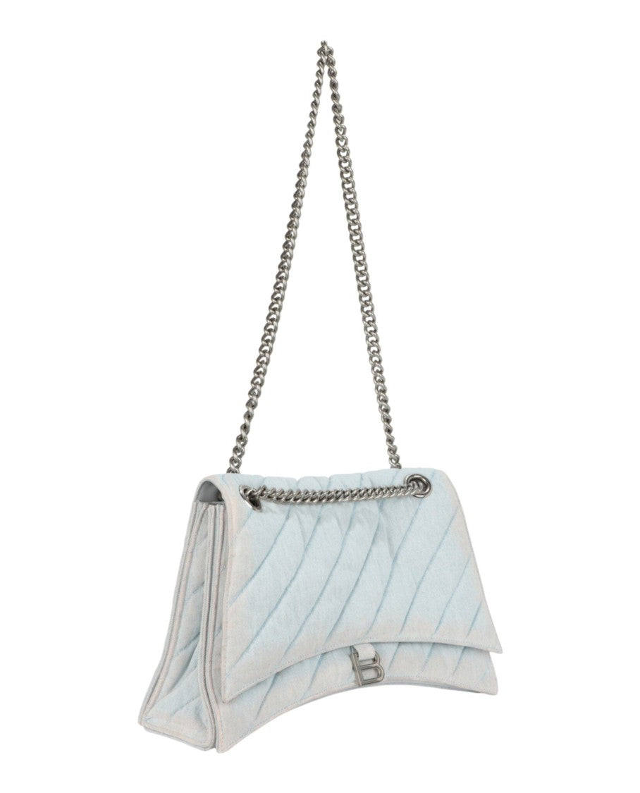 Balenciaga Crush Medium Quilted Denim Chain Shoulder Bag