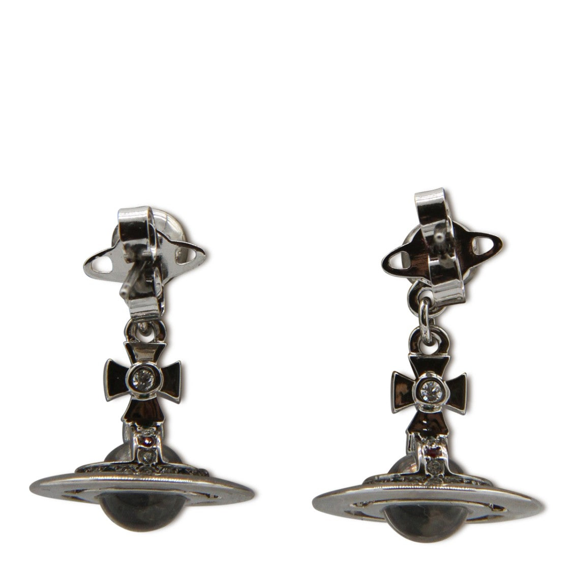Vivienne Westwood Planet-Inspired Silver Crystal Cross Earrings