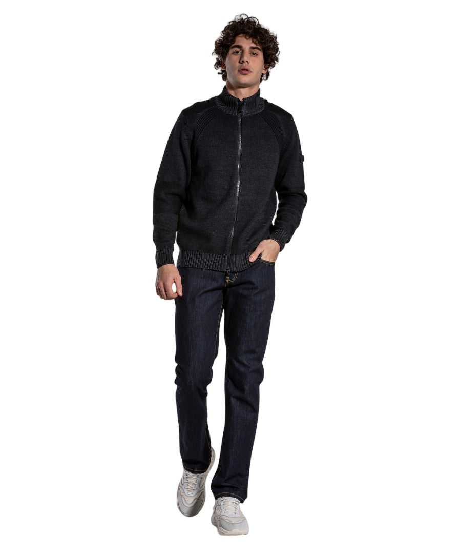 Peuterey Anthracite Pure Wool Tricot Zip Cardigan