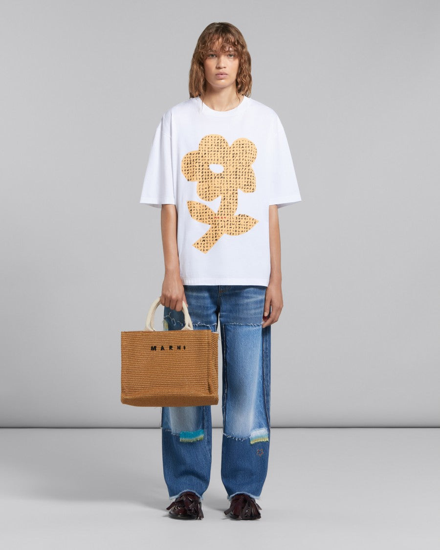Marni Small Raffia-Effect Fabric Tote Bag