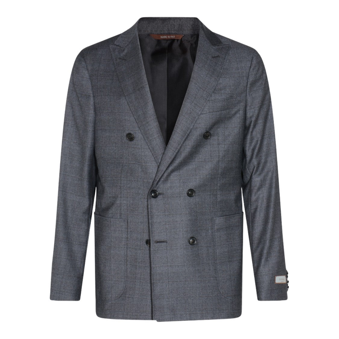 Canali Double-Breasted Checkered Grey Jacket With Notch Lapel