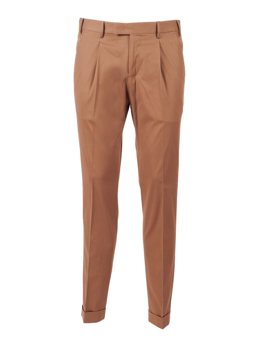 Pt01 Brown Master Cotton Silk Straight-Leg Pants